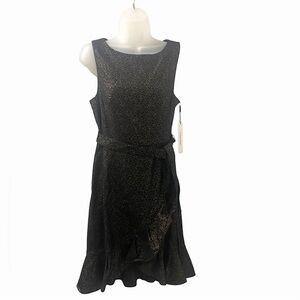 Calvin Klein Sleeveless Black Metallic-shine Faux Wrap Dress - size 10